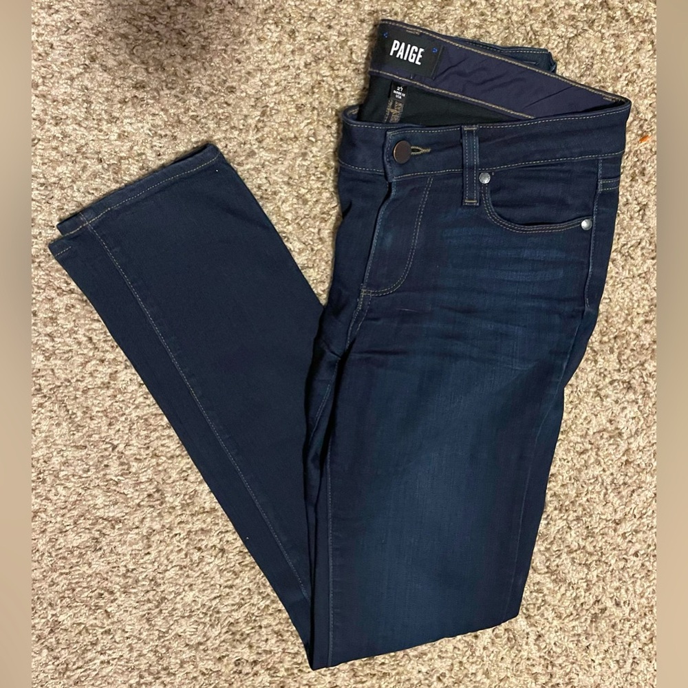 PAIGE Skyline Skinny Dark Wash Blue Jeans Size 27 Midrise Excellent Condition